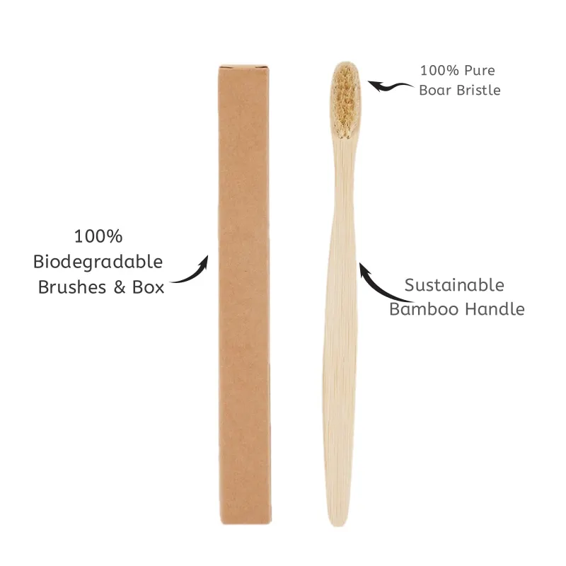 100PACK Bamboo Toothbrush with Boar Bristles Compostable Eco-Friendly Biodegradable Wooden Toothbrushes with Individual  Package