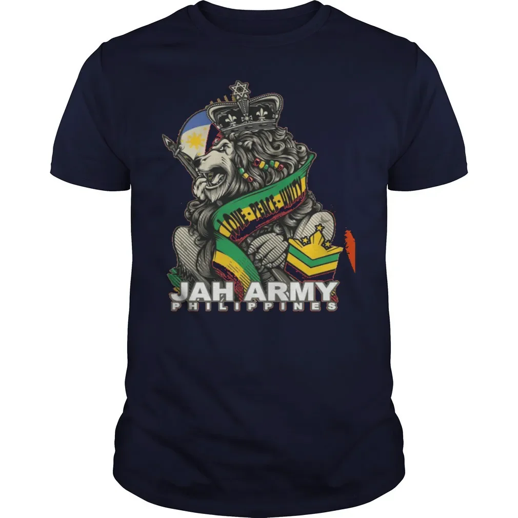 Love Peace Unity Jah Army Philippines Lion Reggae Music T Shirt. New 100% Cotton Short Sleeve O-Neck T-shirt Casual Mens Top