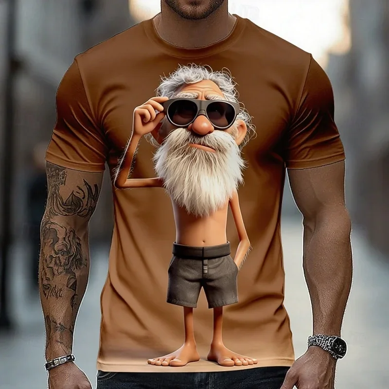 Cooler und interessanter alter Mann mit Sonnenbrille und Bier in der Hand, 3D-Druck, Sport-T-Shirt, schnell trocknend, atmungsaktiv, für Herren, Eltern-Kind-Kleidung – Detail 5