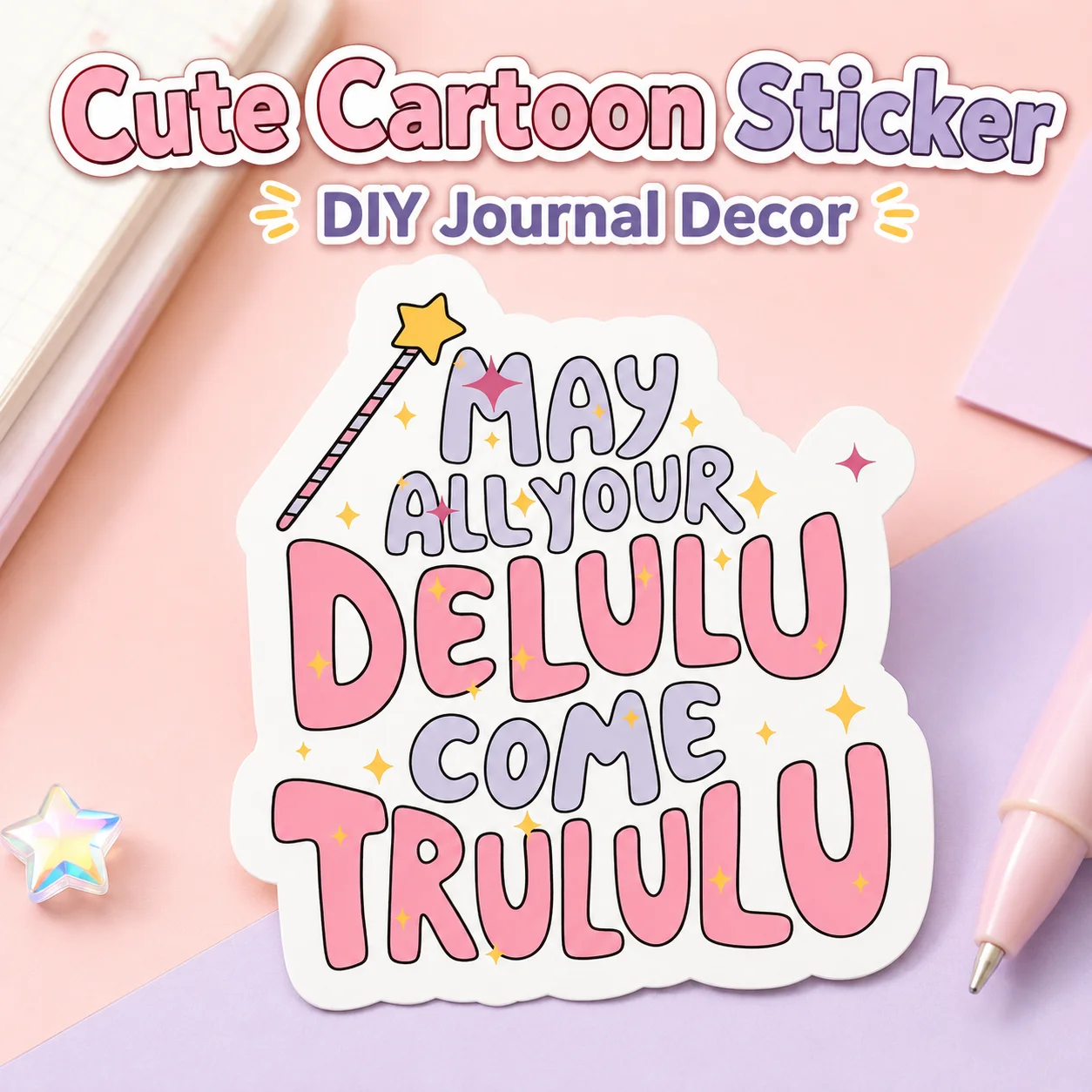 Cute Cartoon Quote Sticker, Pink Dopamine Aesthetic DIY Journal Scrapbook Planner Laptop Phone Case Decal for Teens Girls