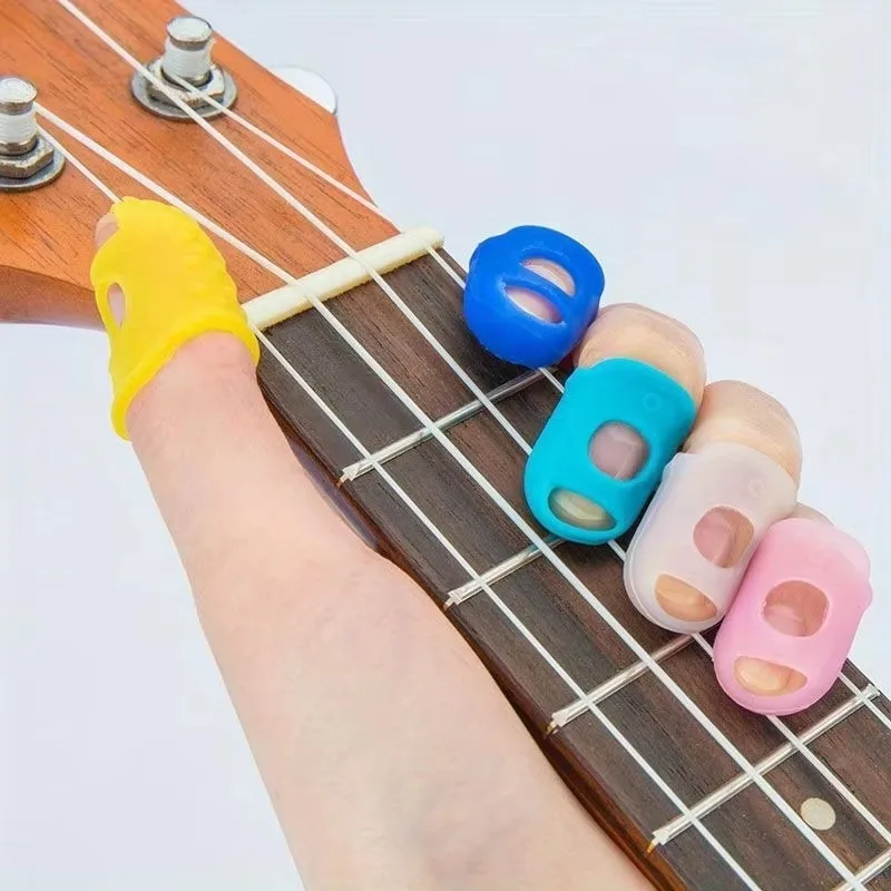 5PCS Multifunctional Silicone Thimbles Guitar Fingertip Protector Assorted Color Hollow Out Breathable Non-Slip Finger Cover