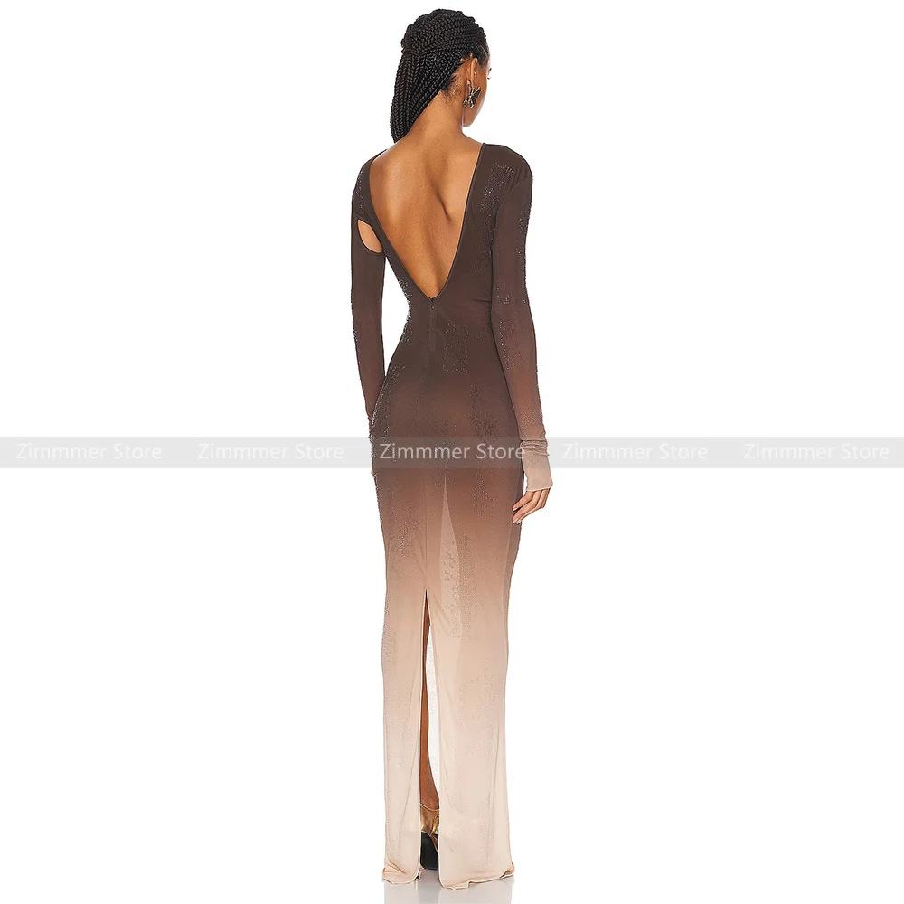 European and American temperament sexy hot diamond backless slim hip long sleeve dress 2024 early autumn new niche