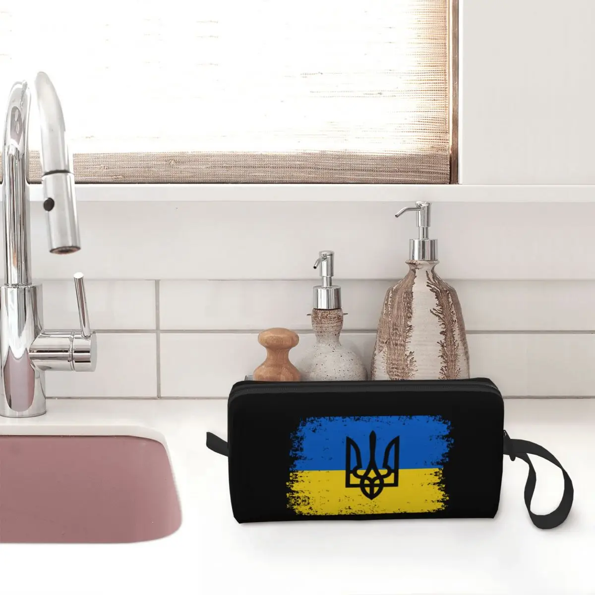 Ukraine Ukrainian National Flag Large Makeup Bag Zipper Pouch Travel Cosmetic Bags Organizer for Unisex