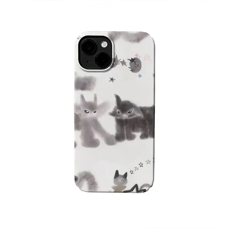 

Ins Korean Black Misty Cat Phone Case for IPHONE 17 Air 16E 15 PROMAX 14 Plus 13 12 MINI 11 PRO 16Plus XR XS Acrylic Phone Cover