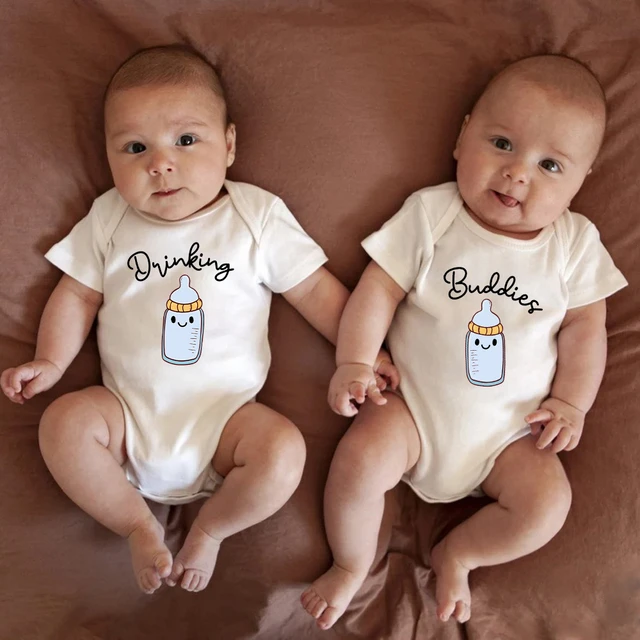 Drinking Buddies Funny Twin Baby Onesies Summer Cotton Newborn Boys Girls Clothes Pajamas Short Sleeve Comzy Infant Outfits AliExpress 1501