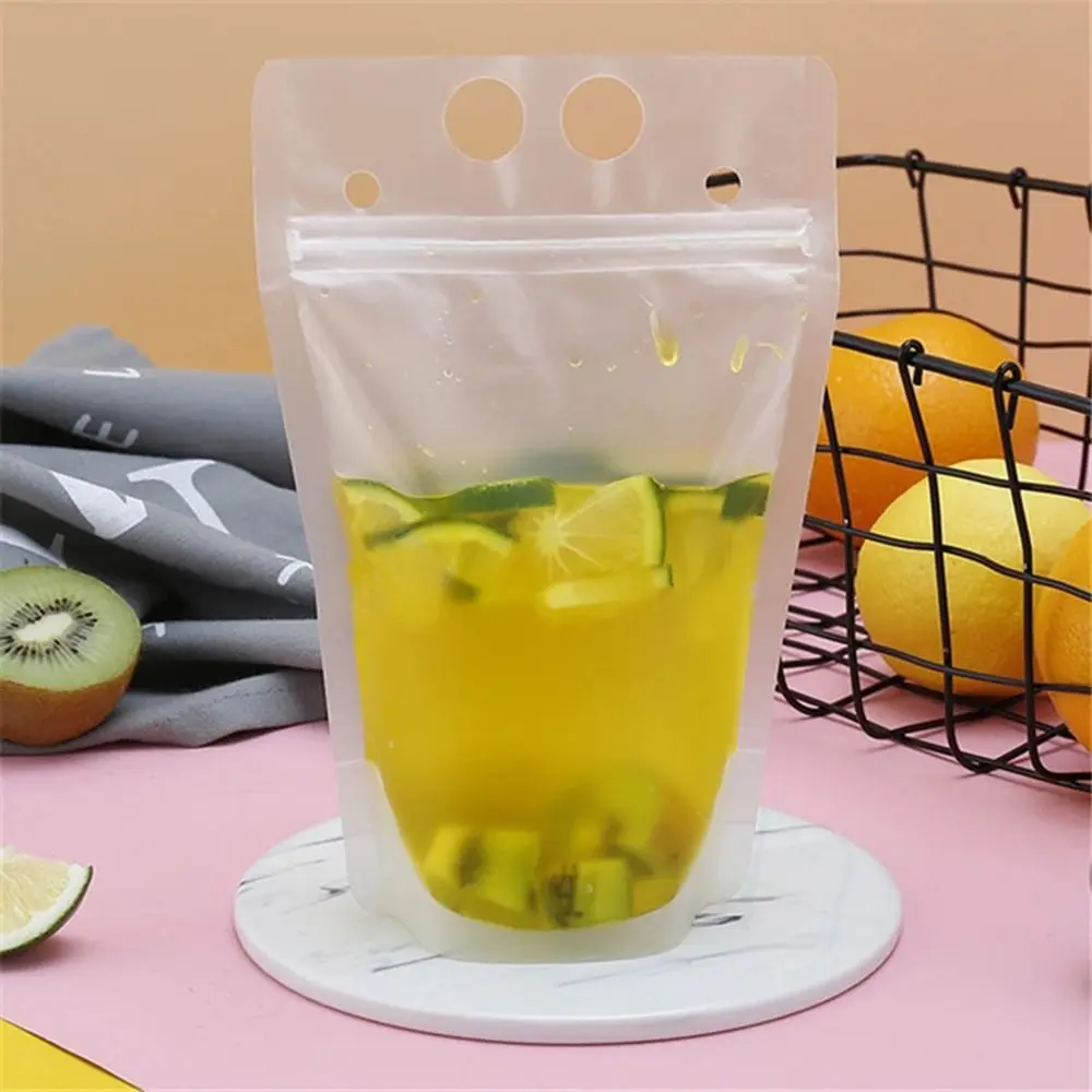 50Pcs Juice Coffee Drinks Kitchen Vertical Seal Pouches Frosted Disposable Reclosable Juice Drinking Bags for Party