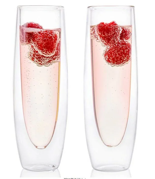 

6/4/2Pcs Champagne Glasses Set Double Wall Heat Resist Glass Cup Stemless Sparkling Wine Glasses Transparent Flute for Wedding