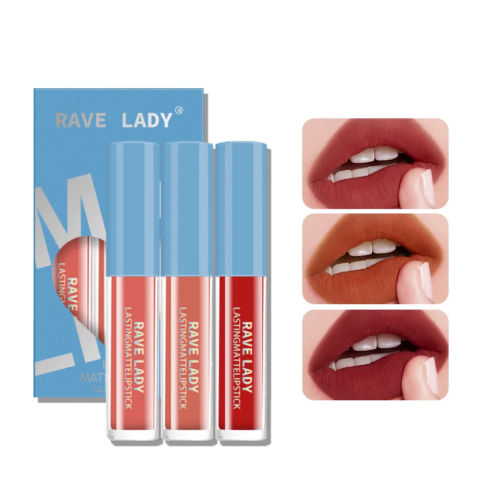 3 PCS Lip Set Matte Liquid Soft VE Moisturizing Lipstick Long Lasting Lipgloss Smooth Lightweight )Velvety Mist Texture Lock-in