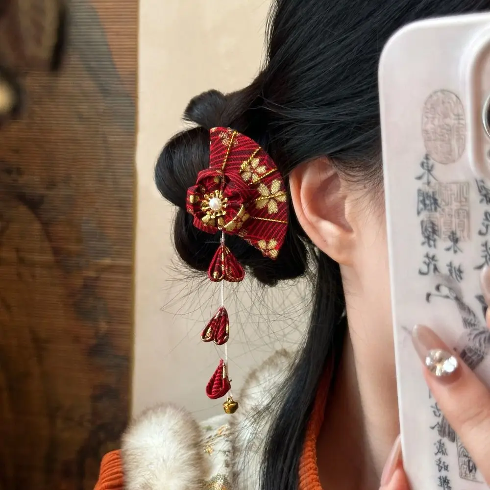 

Simple Bell Kimono Sakura Hairpin Flower Sakura Tassel Fan Hair Clip Chinese Style Cloth Hanfu Fan Hair Clip Children