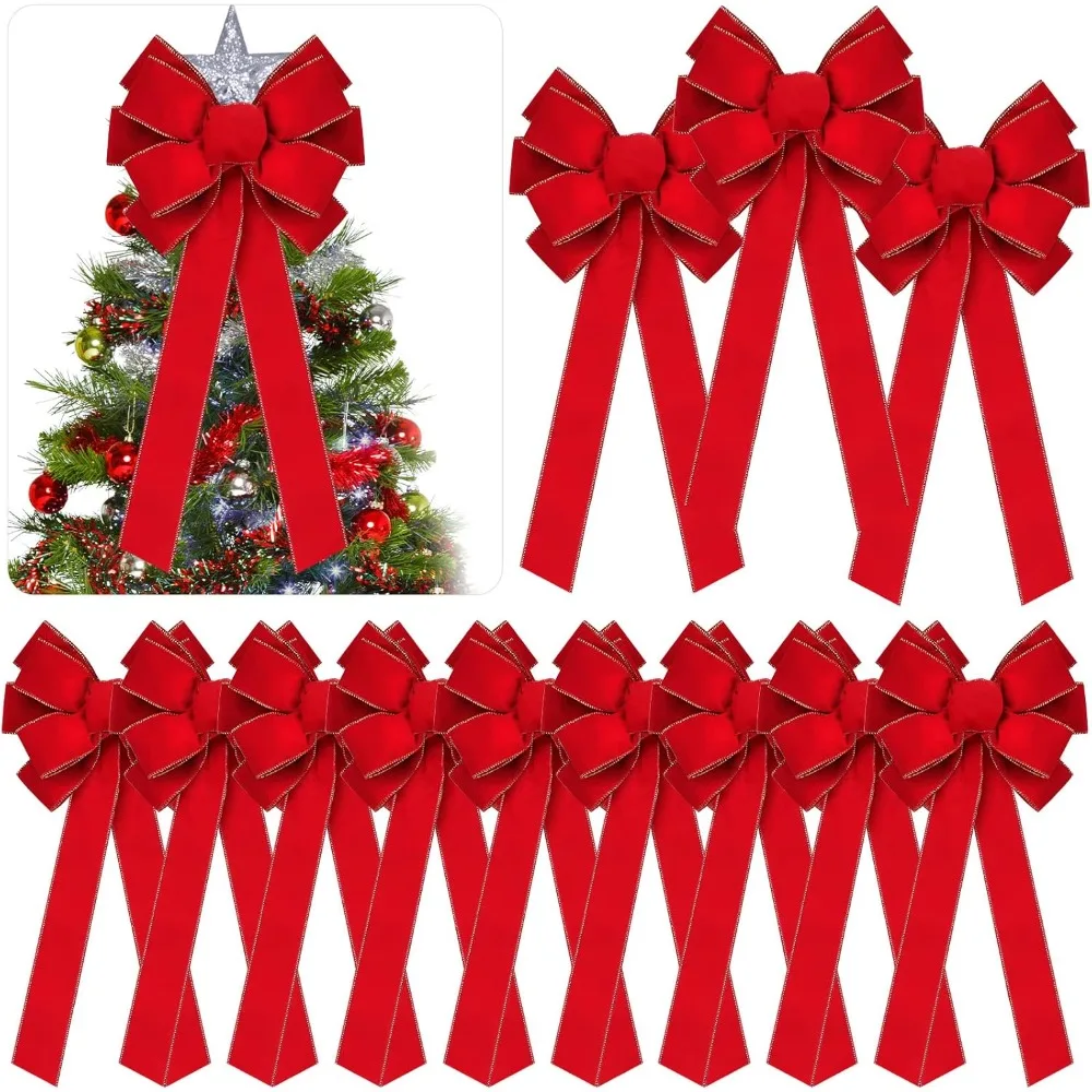 

15'' x 44'' Extra Large Christmas Bow Bulk Ribbon Velvet Wreath Bows with Gold Edge Christmas Handmade Tree Topper (12 Pcs)