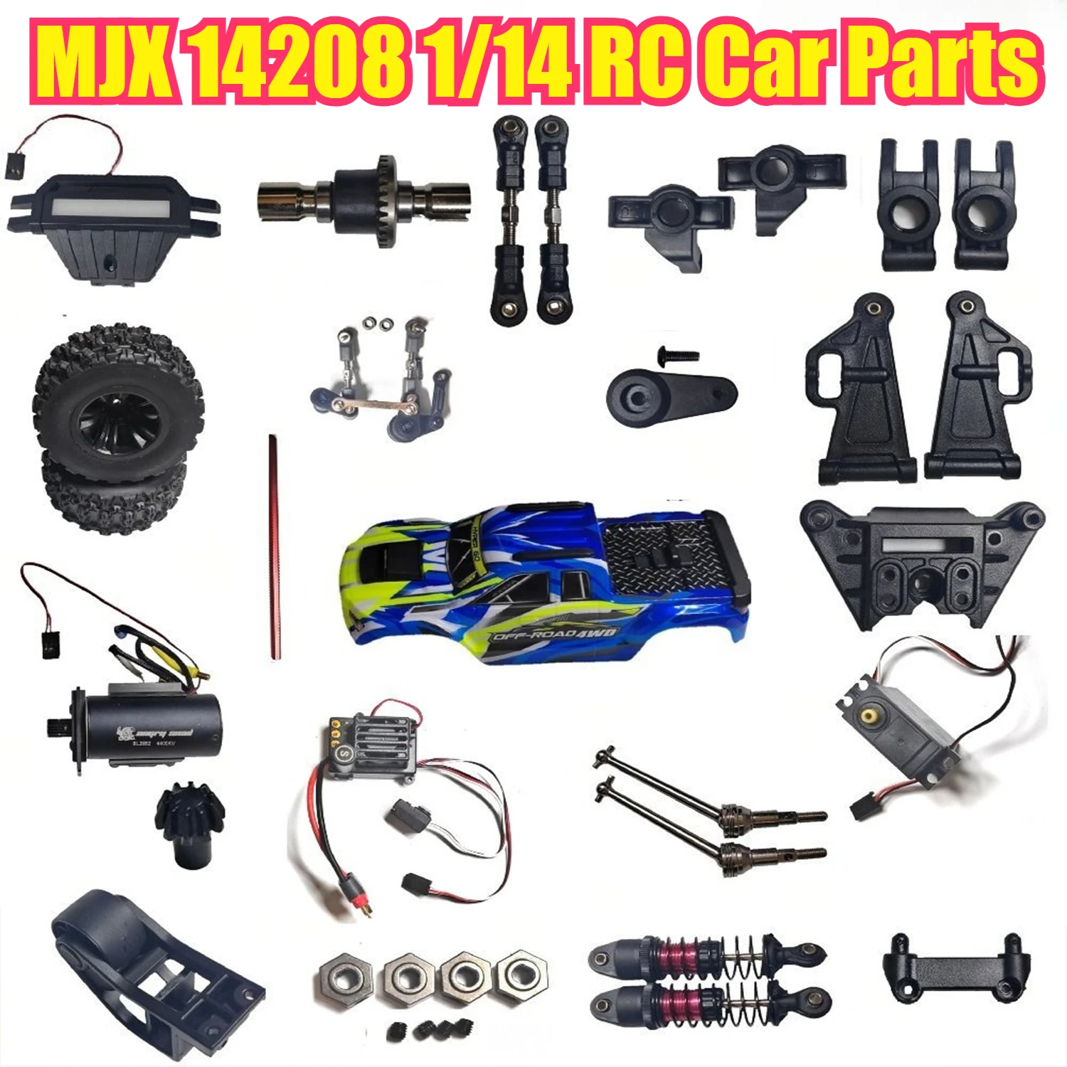 MJX 14208 1/14 RC Bürstenlose Fernbedienung Auto Teile Auto Shell Differential ESC Reifen Chassis Servo Empfänger Stoßdämpfer Motor