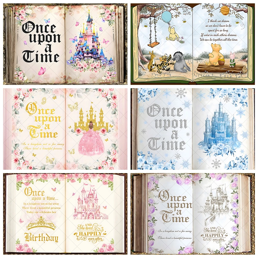 Fairy Tale Book Photography Backdrop Custom Ancient Castle Butterfly Flower Princess Girl Birthday Party Decoration Photo Props