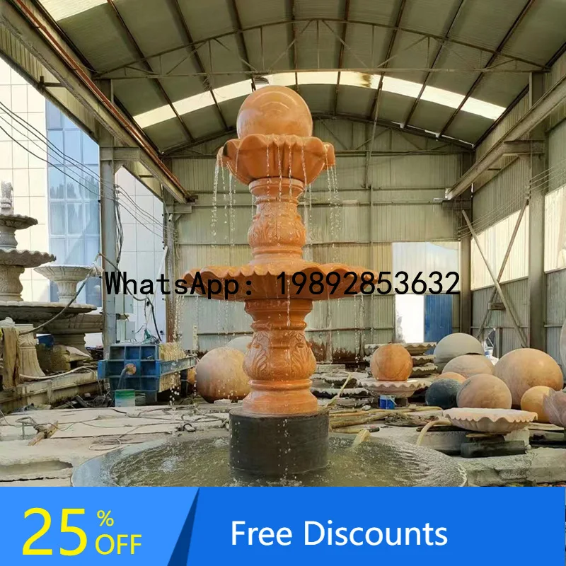 Z4  Feng Shui Ball European Style Marble Sunset Red Fountain Flowing Water Garden Landscape Community Villa Ornament