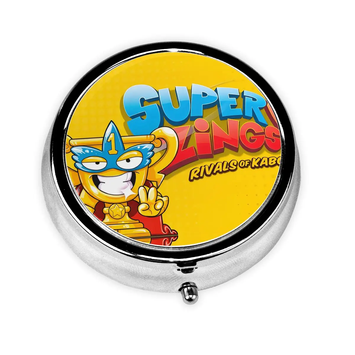 

Supers Zingses Metal Pills Box Compact Adventure Action Cartoon Game 3-Compartment & Pocket-Sized Pill Organizer Container Box