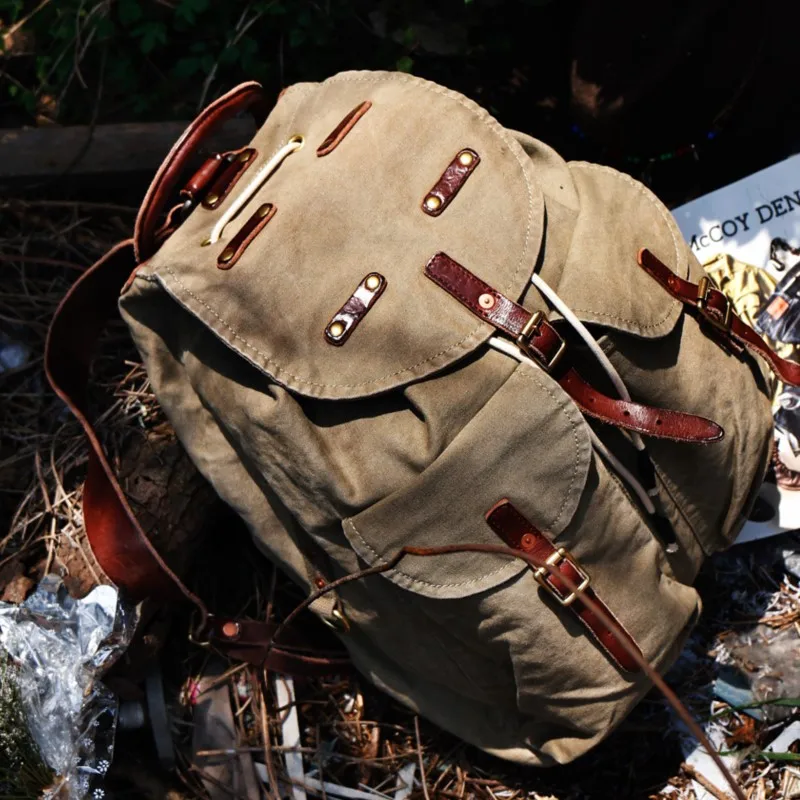 

Handmade American Retro Men's Washed Distressed Canvas Backpack Shoulder Travel Bag Computer