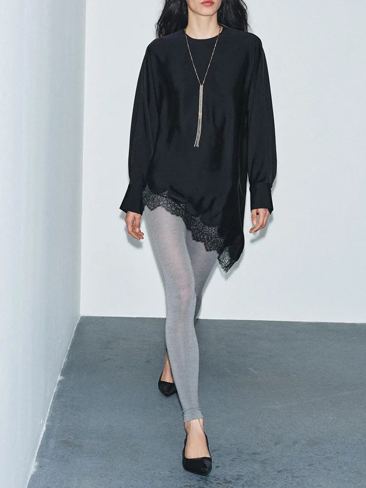 Ele round Ne Long Sve Lace irt غير متماثل غير رسمي وصل حديثًا للنساء شتاء Faion عالي الجودة Sle 966300 800