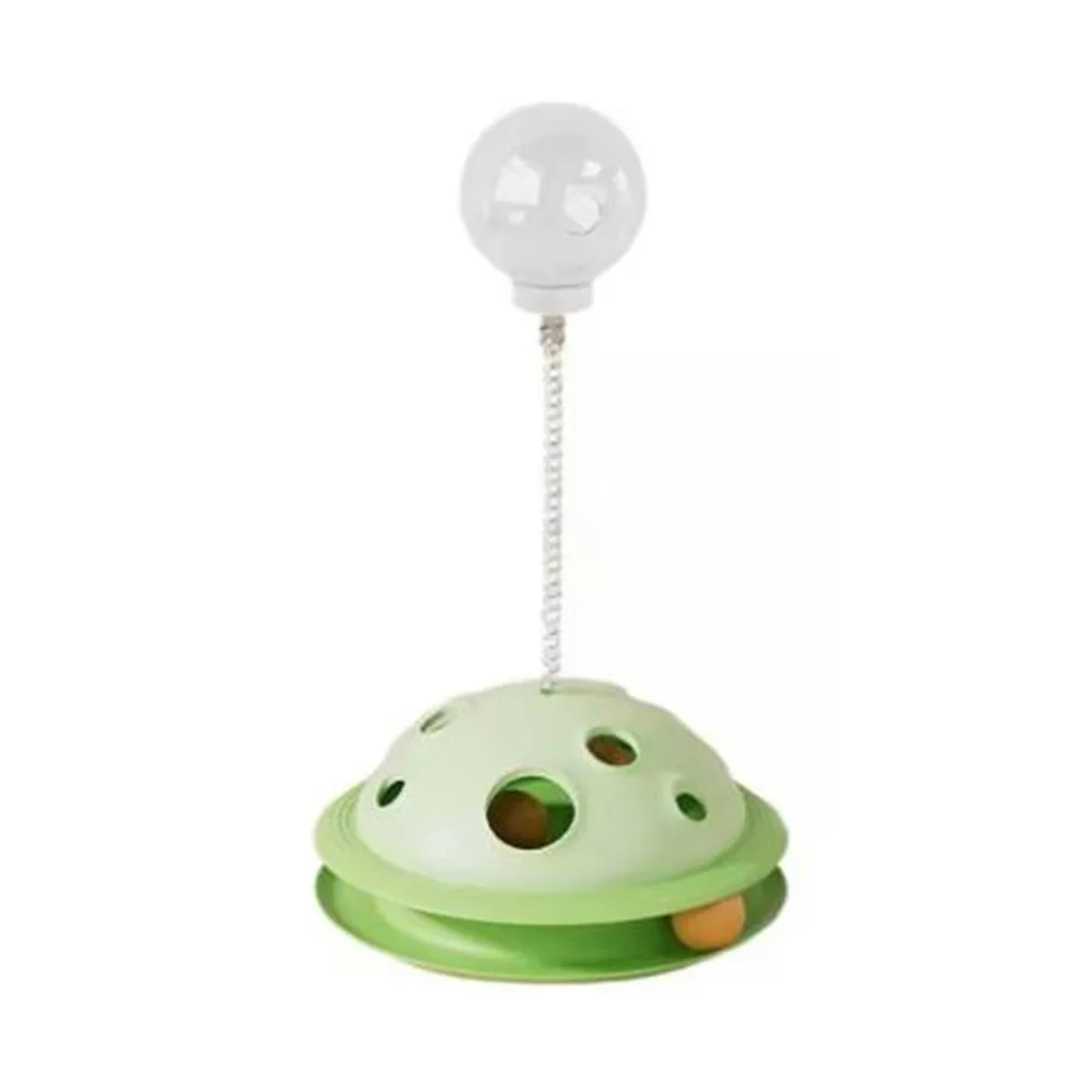 

Plastic Cat Leaking Food Ball Interactive with Spring Rod Cat Track Balls Toy Detachable Cat Turntable Toy