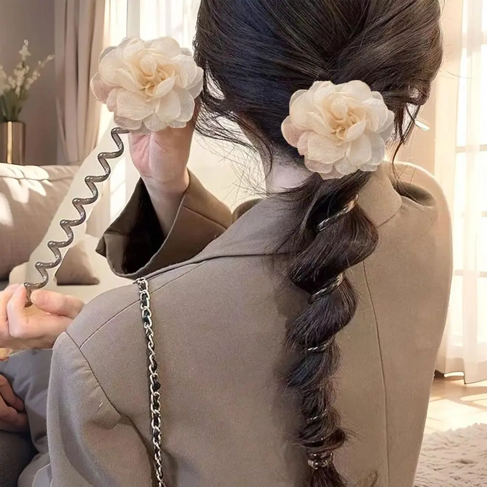 

Flower Spiral Hair Ties Soft Elastic Pearl Braided Pony Hairwire No Damage Telephone Elastic Spiral Hairs Ties for Women