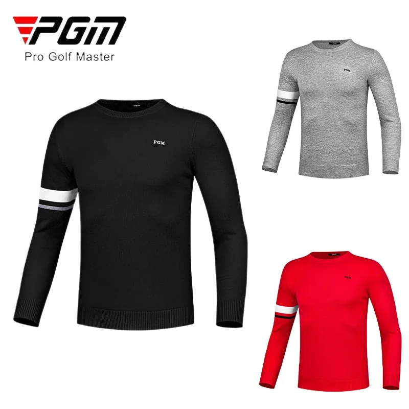 PGM Men Golf T-shirt Male Windproof Keep Warm Golf Sweater Male Round Collar Long Sleeve Pullover Knitted Shirt Wear for Men