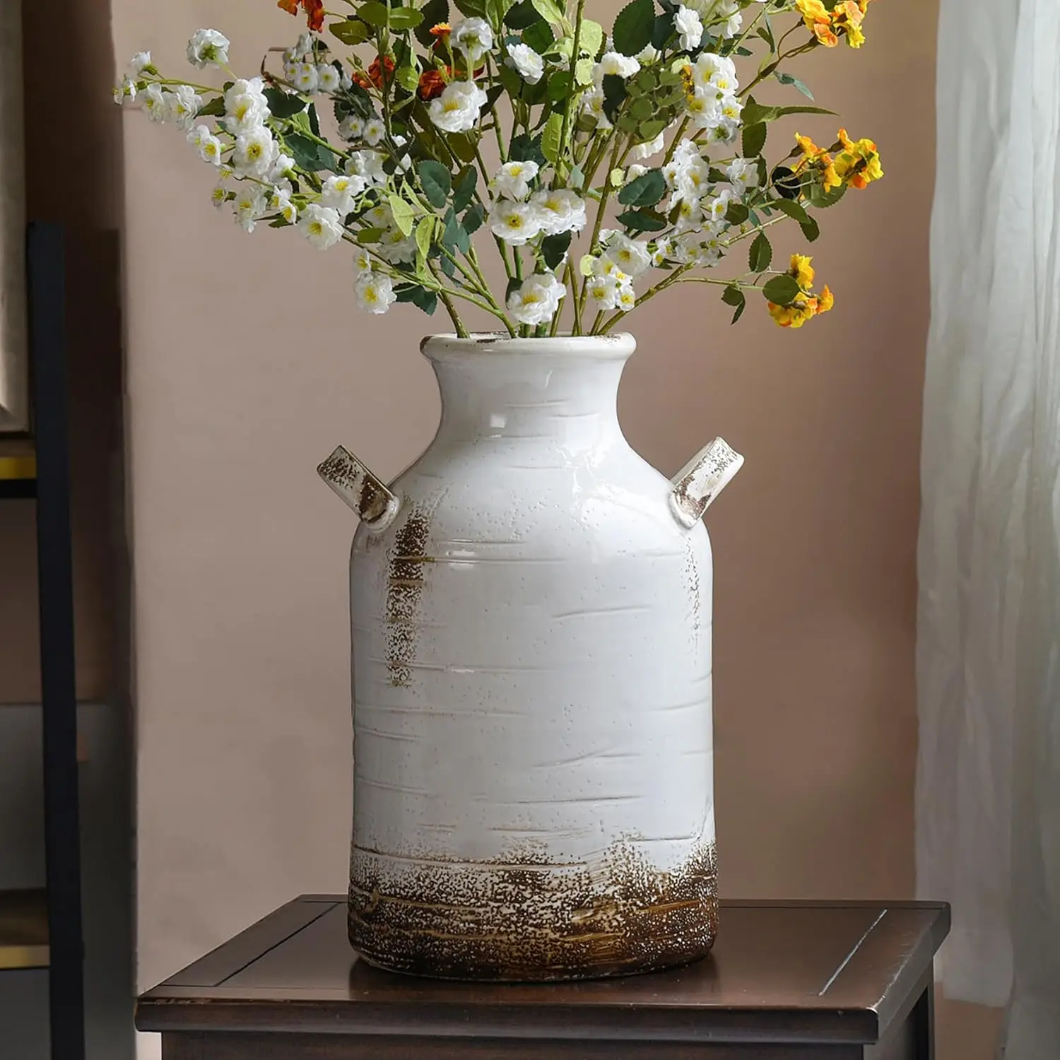 

Quoowiit Ceramic Rustic Farmhouse Vase, 14 Inch Distressed Decorative Flower Vase For Home Decor, Large White Vase For Living