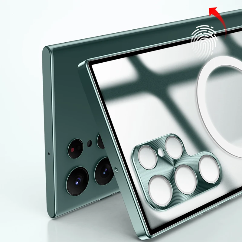 Magnetic Wireless Charging Case For Samsung Galaxy S22 Ultra S23 S24 Plus 1 S20 FE Metal Bumper Aluminum Transparent Phone Cover