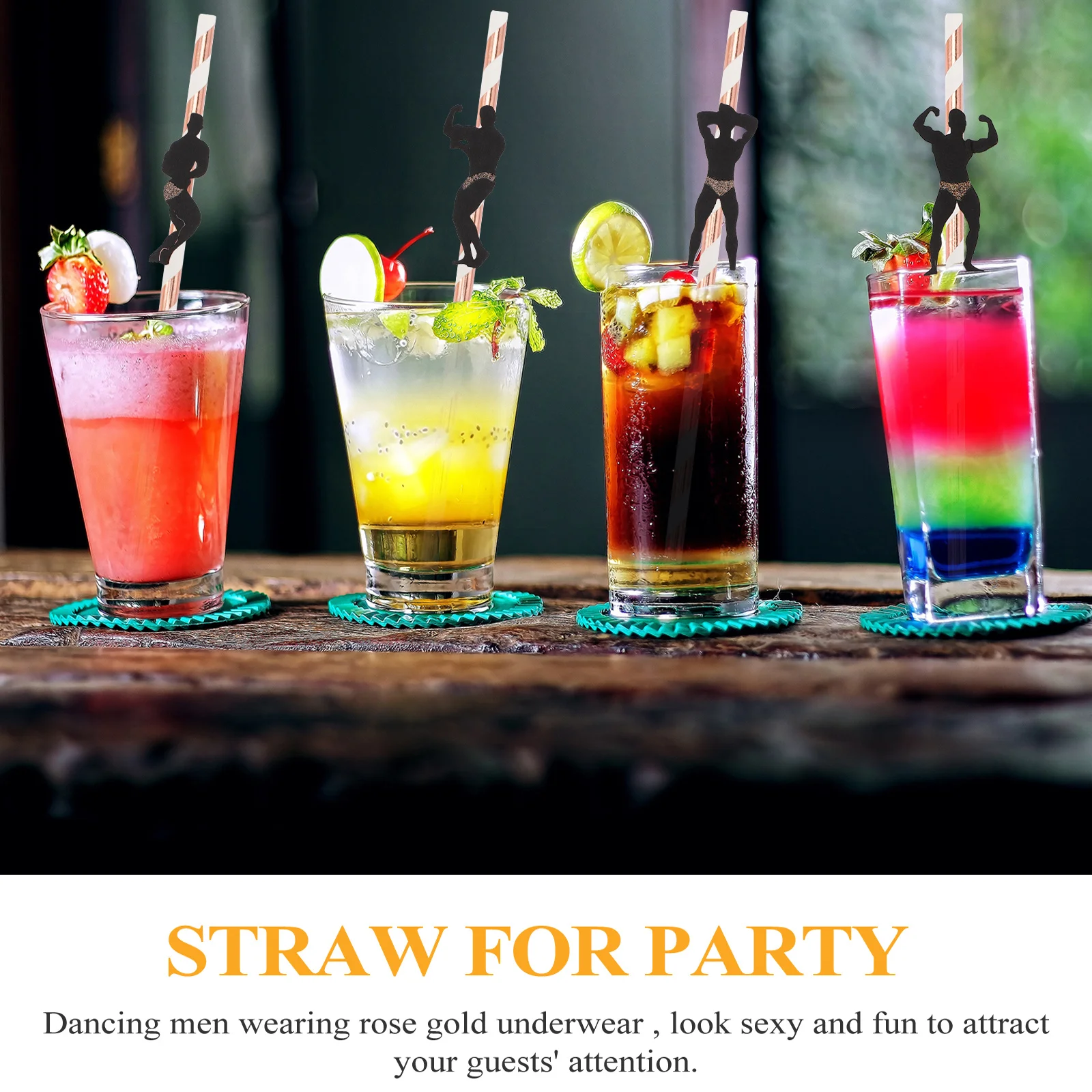 

24pcs Party Decor Straws Dancing Men Rose Gold Underwear Disposable Drinking Favors Bachelorette Bachelor Celebration