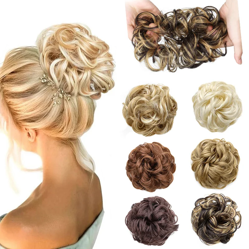 الاصطناعية فوضوي كعكة Chignon دونات شقراء براون اللون كعكة الشعر وسادة مرونة الشعر حبل المطاط الفرقة وصلات شعر للنساء