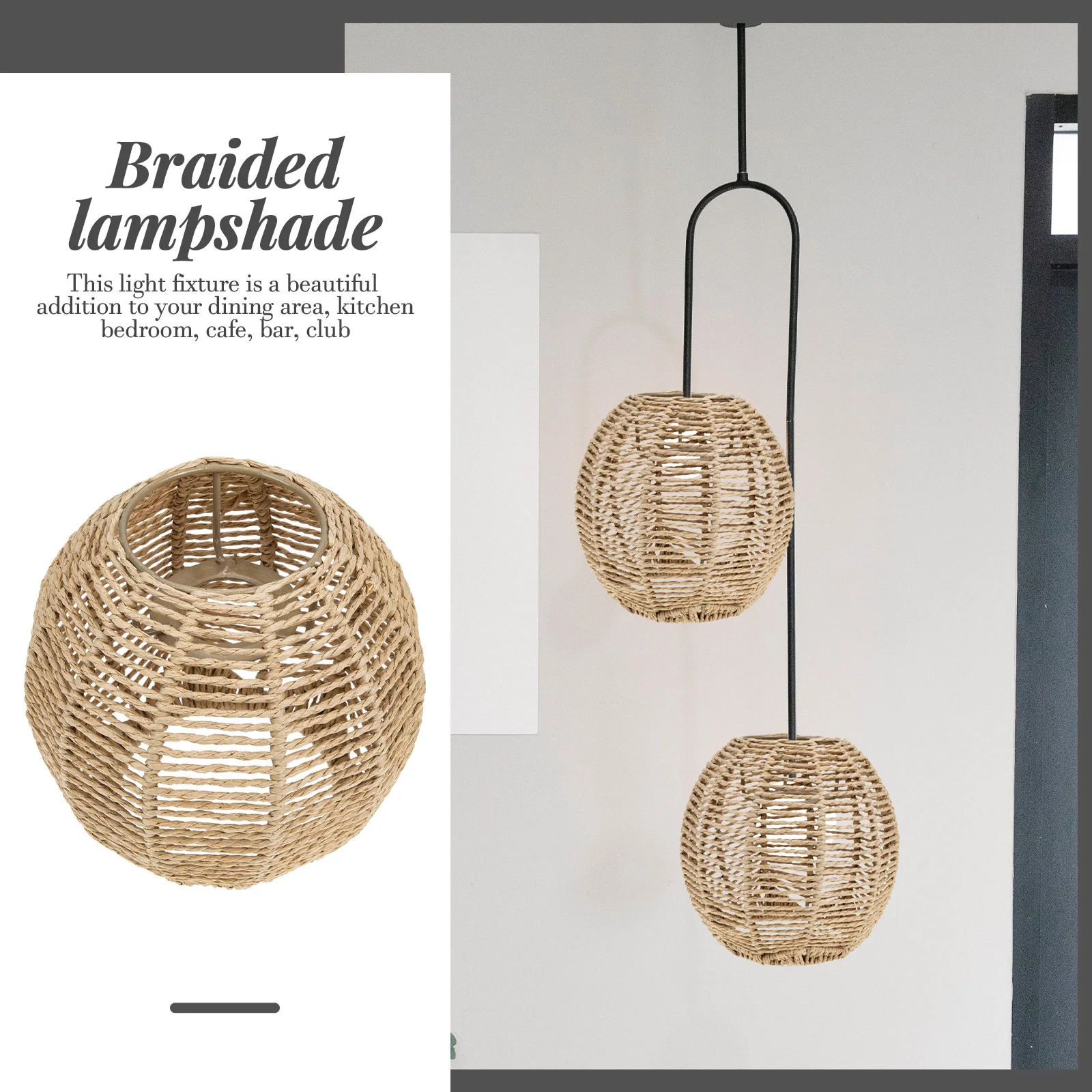 

2pcs Simulated Rattan Lampshade Farmhouse Ceiling Light Cover Woven Hanging Lamp Decorative Dining Room Pendant Lampshade Fade