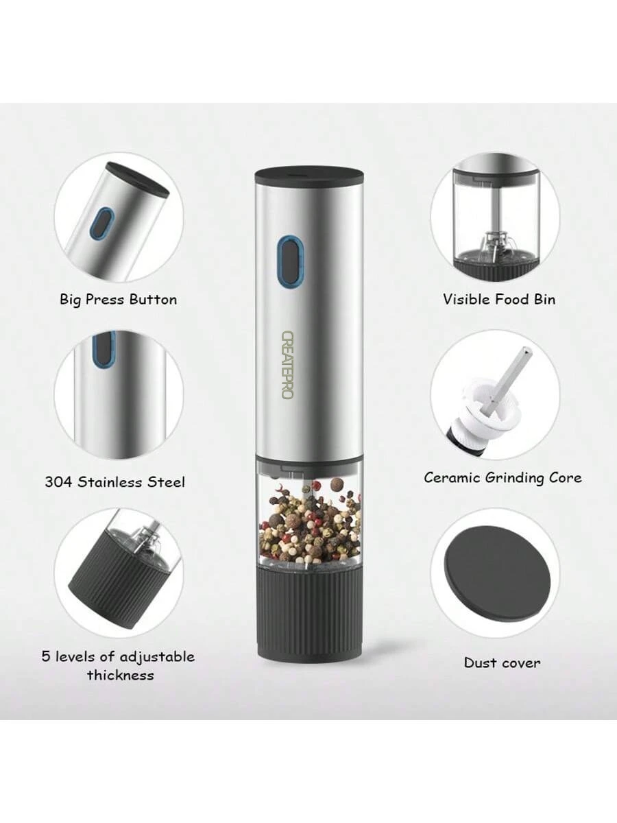 Electric Salt and Pepper Grinder Automatic Rechargeable Pepper Mill Shakers Adjustable Coarseness Kitchen Appliances 썸네일 2