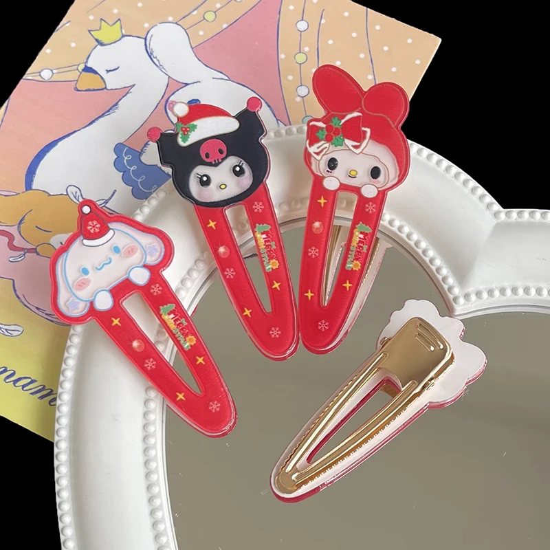 مشبك شعر Kawaii Sanrio للفتيات ، غطاء رأس أنيمي ، إكسسوارات دبوس الشعر ، Kuromi ، Cinnamoroll ، لحني ، لطيف ، هدايا الأطفال