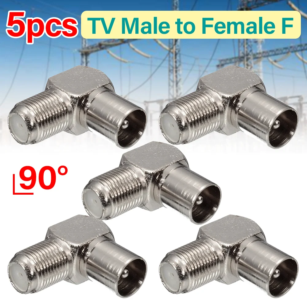 5Pcs Connector F Female To TV Male Plug Socket 90 Degree Right Angled Adapter Converter For TV Aerial Cable RF Coaxial Adapter