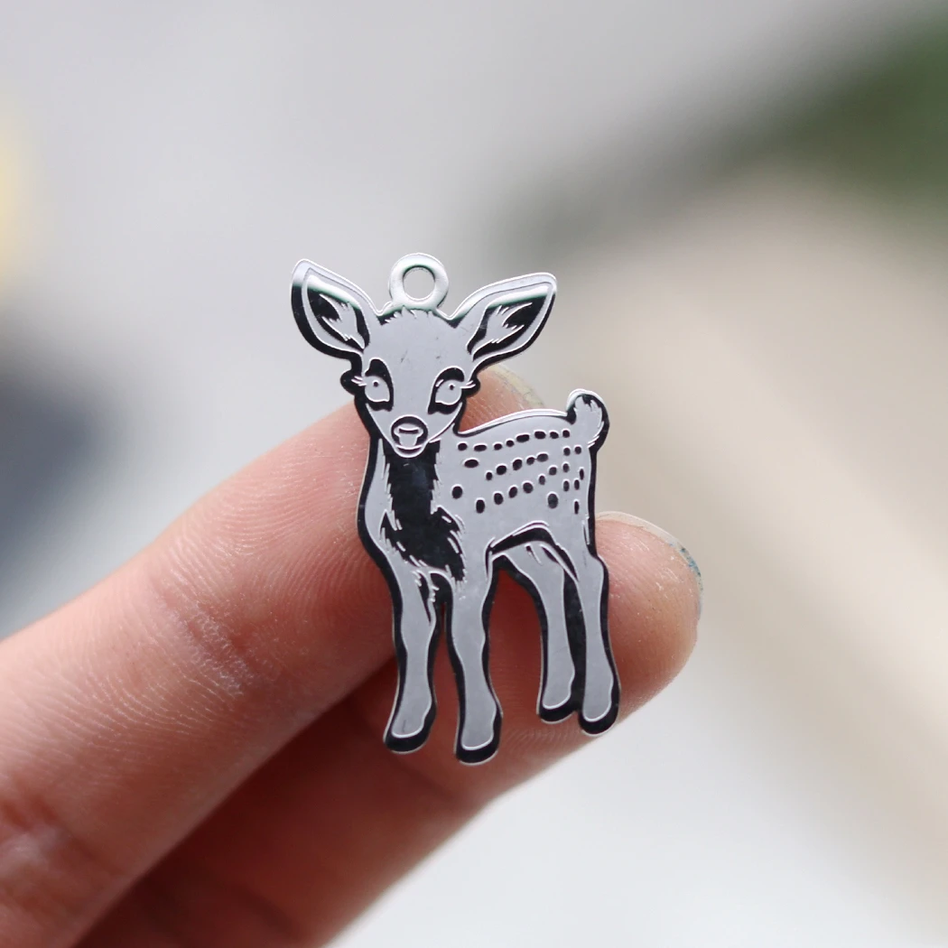 2PCS Trendy Punk Wild Animal Alpaca Antelope Cheetah Rhino Giraffe Charms DIY Necklace Jewelry Making Stainless Steel Pendant