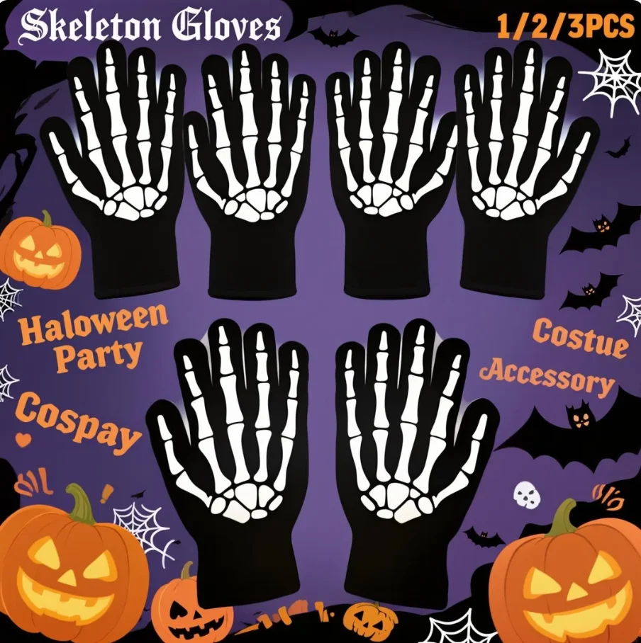Neue Punk-Handschuhe, Unisex, Halloween, Skelett-Schädel-Handschuhe, leuchtet im Dunkeln, Stretch, gestrickt, Winter-Fäustlinge, Reiten, winddichte Handschuhe