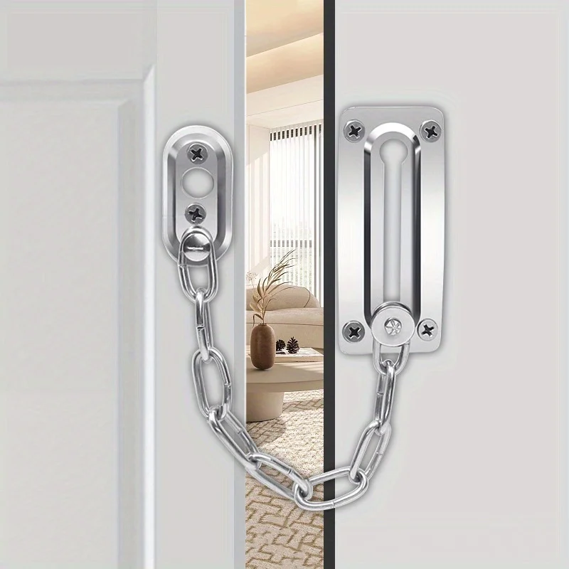 1pc Security Door Chain Home Office Lock Guard Latch Stainless Steel Silver Sliding Fastener For Home Door Lock Hardware