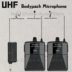 UHF wireless head mounted lavalier microphone with transmitter receiver waist pack transmitter, used for teaching live performan