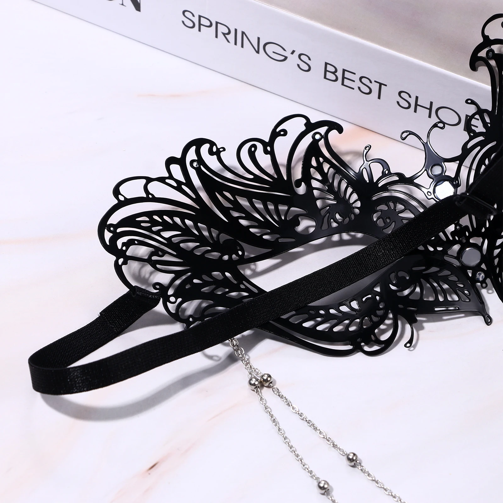 قناع زهرة الريش للسيدات، قناع تنكر البندقية، قناع كرة الهالوين، حفلة الوجه مع سلسلة تزيين #2