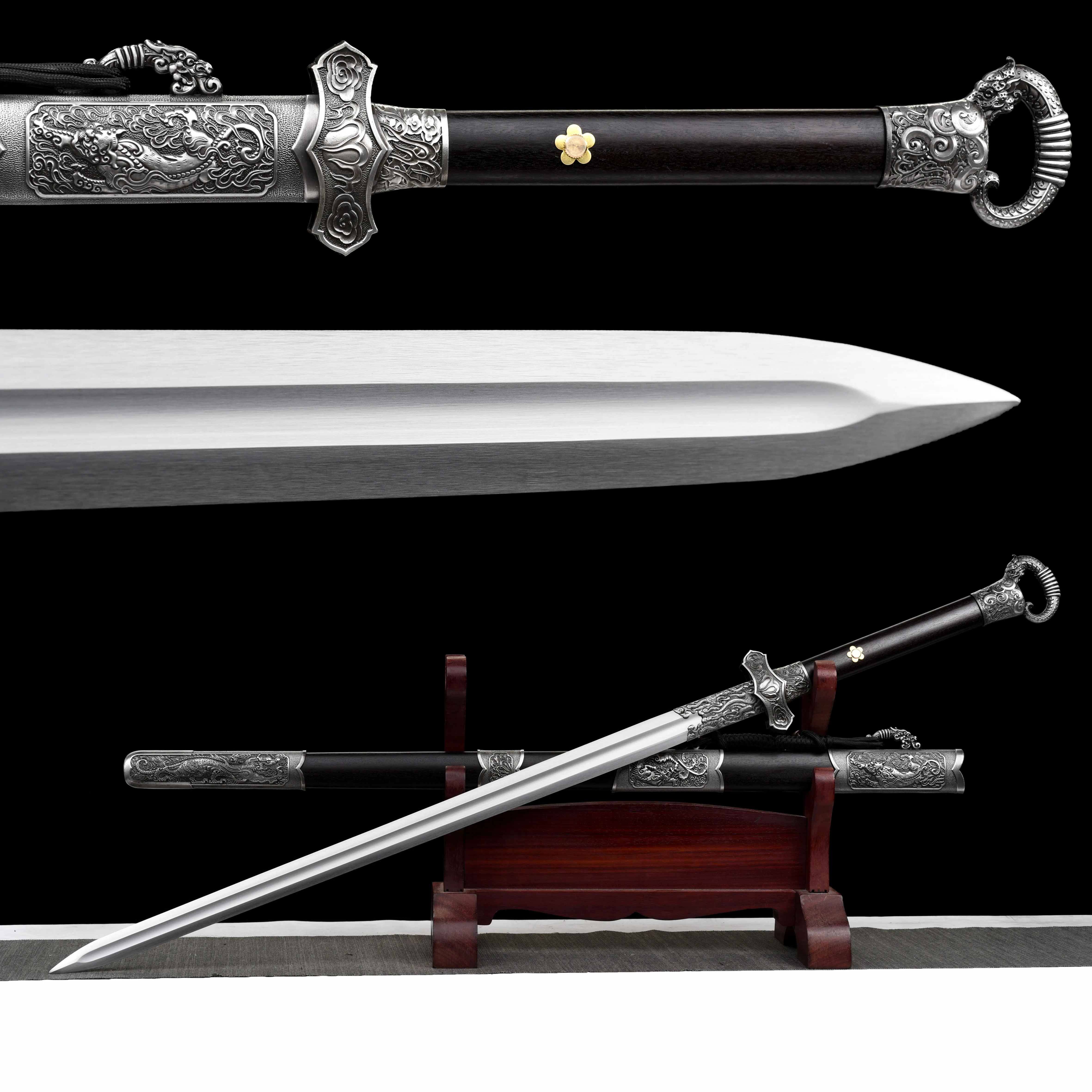 Chinese monster hand-ground real steel sharp samurai sword katana Weapons Blood slot fighting knight Shirasaya Wooden sheath