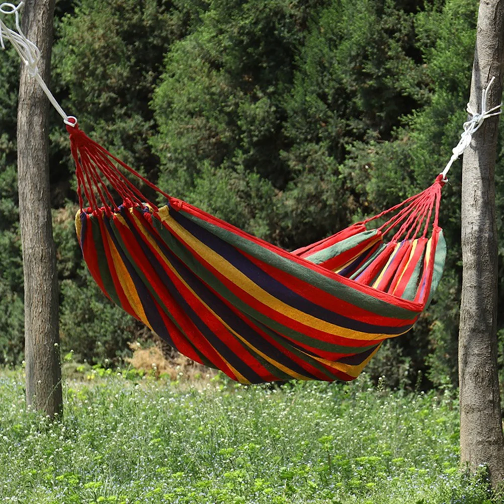 

Outdoor Canvas Single Hammock Stripes Pattern Portable Leisure Camping Travel Swing Lightweight Carry Bag Outdoor Hammock