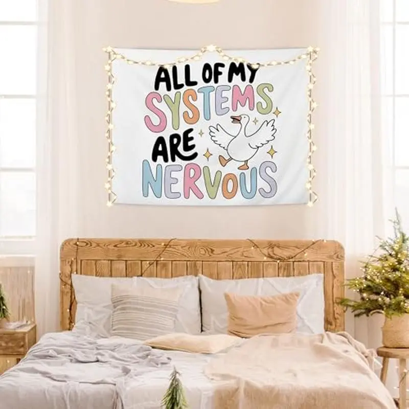 VIKAMA Fun Cartoon Duck Slogans Tapestry, Cute Aesthetic Wall Hanging, Colorful Letters Wall Decor for Dorm Bedroom Home