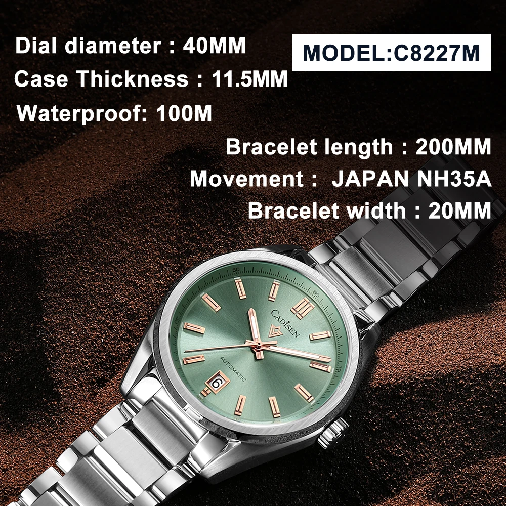 2024 CADISEN Men\'s Watches Top Luxury NH35A adolescent Men Mechanical Wristwatch Automatic Watch For Men AR Sapphire Waterproof