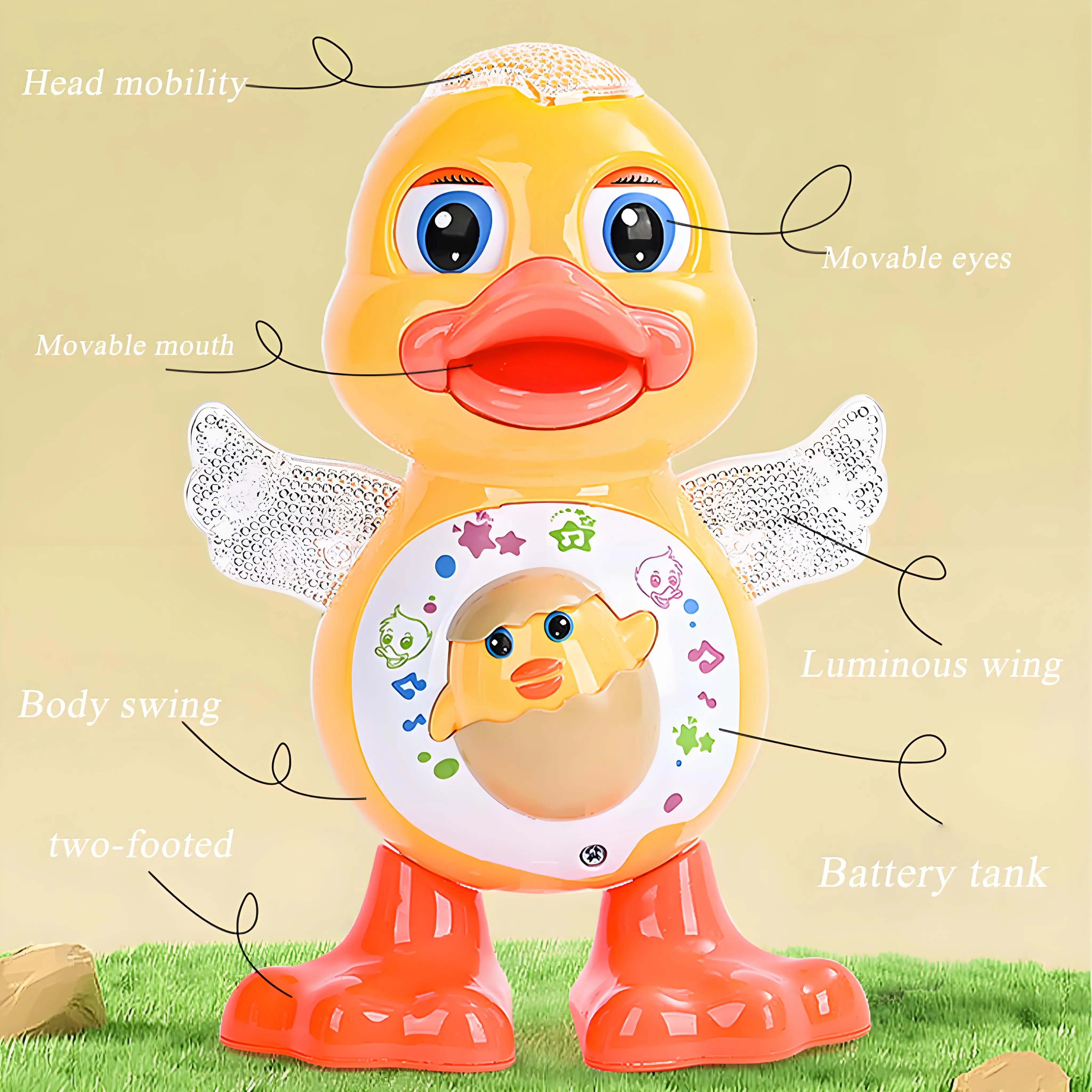 Muzikale dansende eend met LED-verlichting, geanimeerd watten- en zangspeeltje - leuk interactief huisdier voor kinderen en feestentertainment