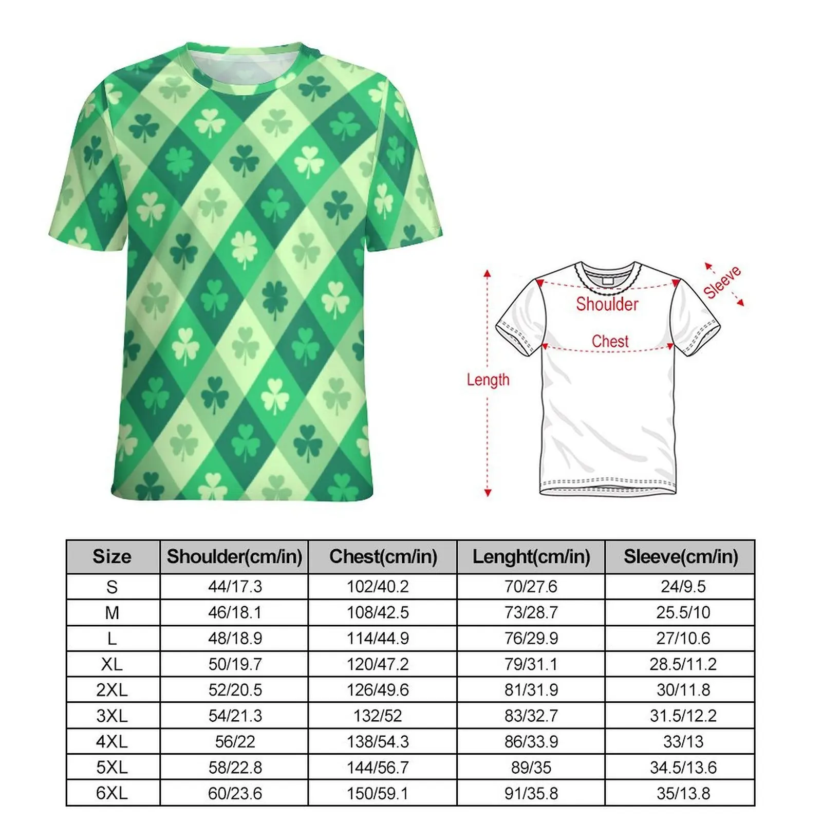 Green Shamrock T-Shirt Lucky Saint Patricks Day Hip Hop T Shirts Men Casual Tee Shirt Summer Short-Sleeve Printed Tops Big Size