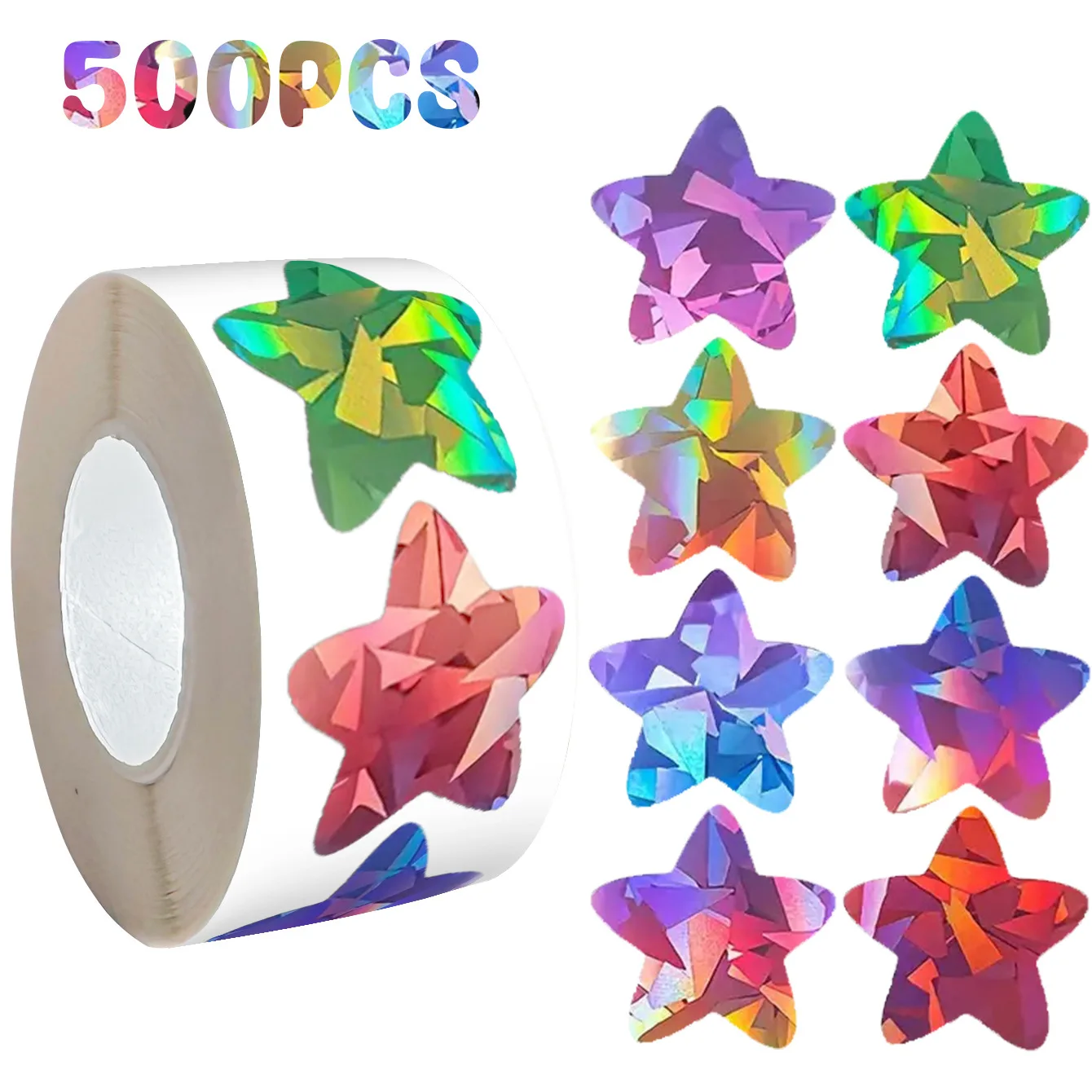 500Pcs/Roll Color Holographic Star Stickers Love Roll Decal Birthday Wedding Gift Party Decor Seals Label Envelope Baking Labels