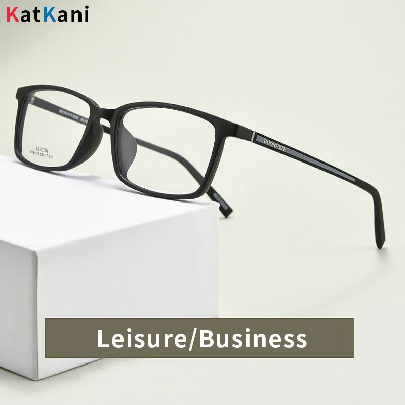 KatKani Ultralight Square TR90 Business Men Eyeglasses Frame Optical Prescription Women Large Face Full Frame Glasses BV81016G