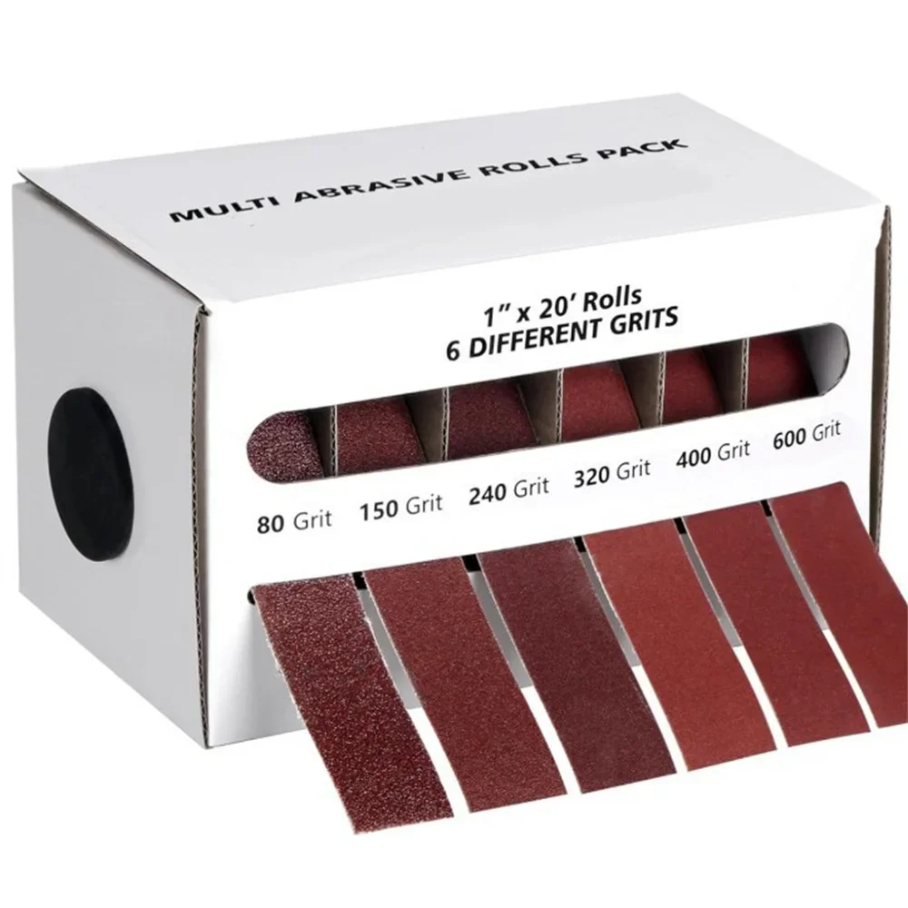 

5/6 Roll Grits Sandpaper 6M Dry Grinding Emery Sanding Belt 20ft Abrasive Paper Pack with Dispenser Cloth for Metal Polishing