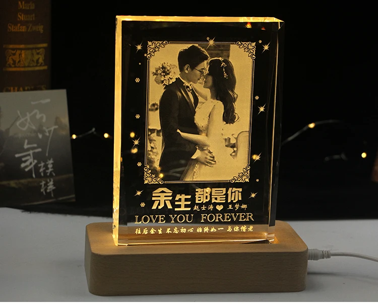 

TOP COOL festival Birthday present gift box BEST lovers girl Friend wife Wedding photo Custom 3D Crystal Figurine statue