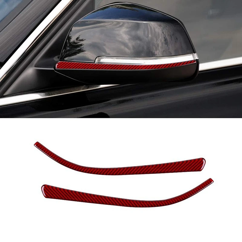 Carbon Fiber Rearview Side Mirror Covers Trim For -BMW 3 4 Series GT F30 F32 F34 2013-2019 (2Pcs Red)