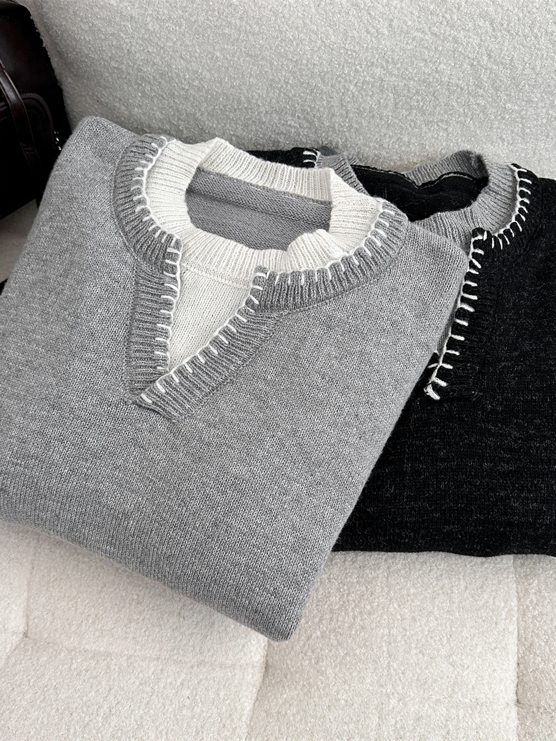American Style Loose Fit Men's Knit Sweater Fake Two-Piece Color Block Hand Sewn Contrast Thread Casual Versatile Winterwear