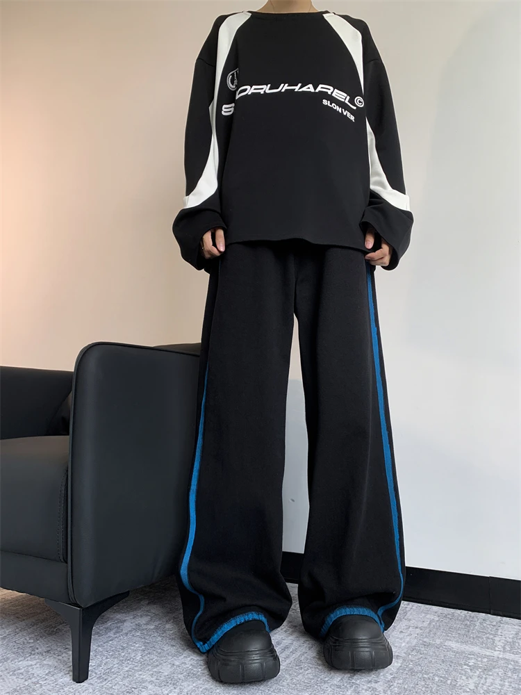Loose Straight Leg Black Jeans Men Women American Retro Wide Leg Long Pants Hand-Drawn Graffiti Design Casual Fashion