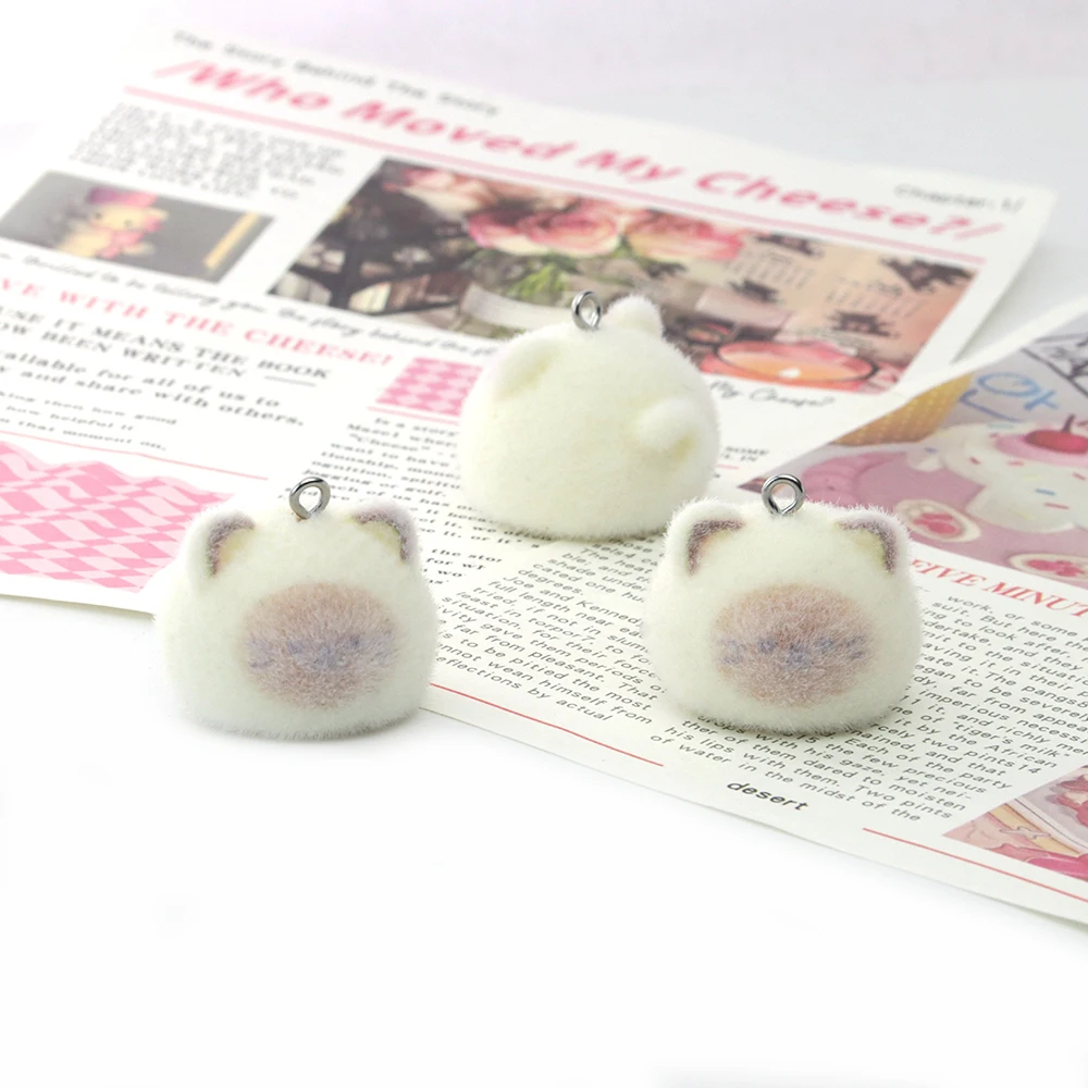 20pcs 3D Flocking Resin Cute Cat Charms Animal Pendants Accessories for Necklaces Earrings Keychain DIY Making Jewelry Adornment